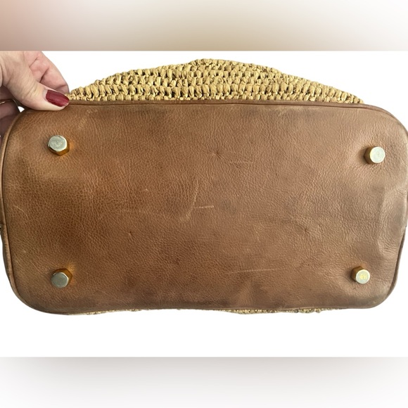 Rebecca Minkoff Straw & Leather Satchel Bag • Tan Black Raffia - Picture 6 of 7